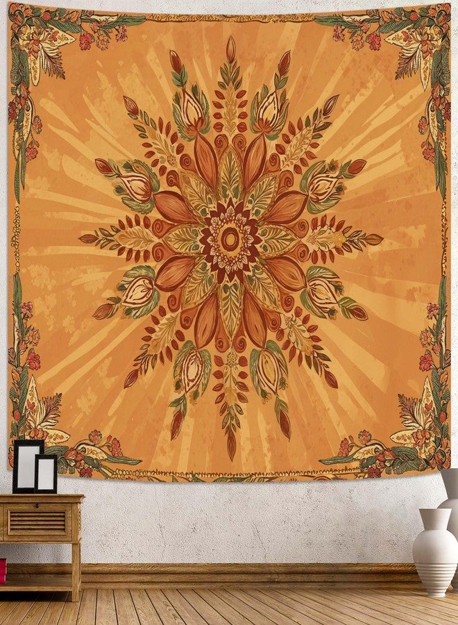 Accnicc Boho Floral Mandala Tapestry for Bedroom Bohemian Flower Wall Tapestry Aesthetic Small Vintage Orange Hippie Indian Tapestries Wall Hanging for Living Room Dorm Decor 48 x 36 Inch - Image 1